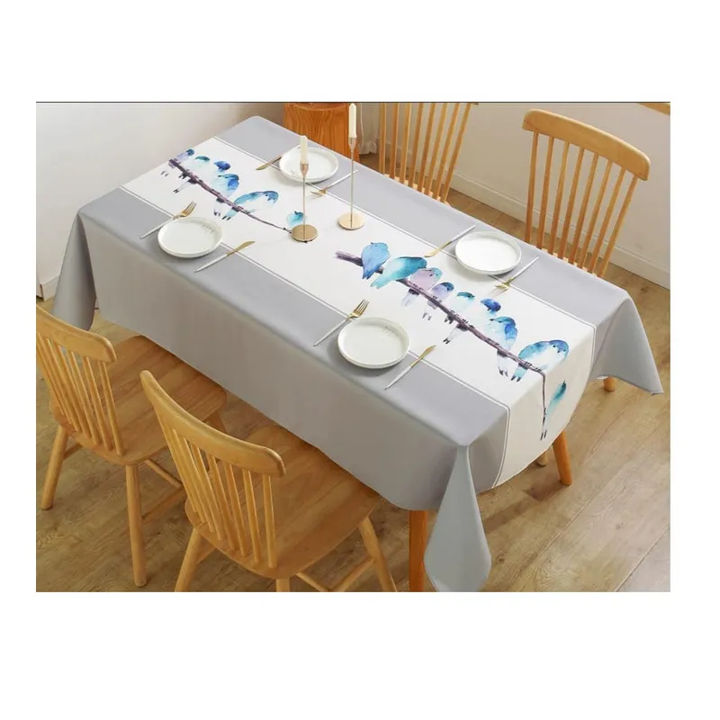 COMPRAPO - Mantel Antimanchas Pajaritos Azules 140 X 220 Cm Rectangular