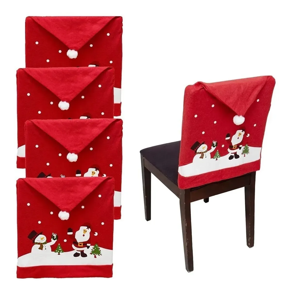 GENERICO - Pack 4 Fundas Navideña Para Respaldo Silla Fundas Para Silla