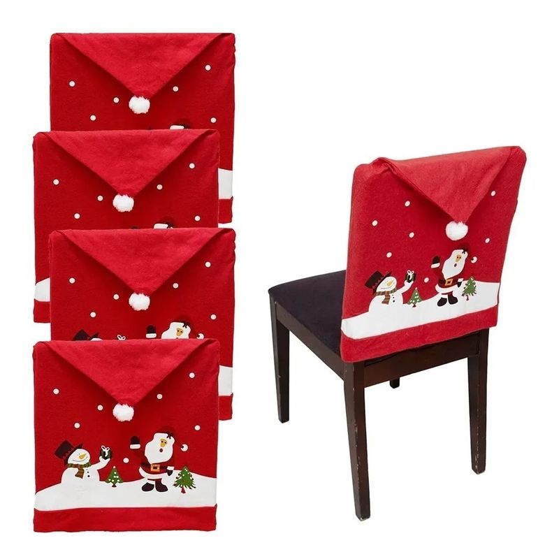 GENERICO - Pack 4 Fundas Navideña Para Respaldo Silla Fundas Para Silla