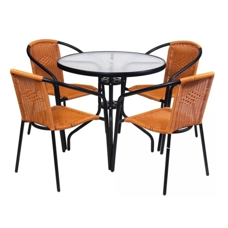 IMPORTCLICK - Juego Comedor Terraza Jardín Para 4 Personas Tipo Rattan