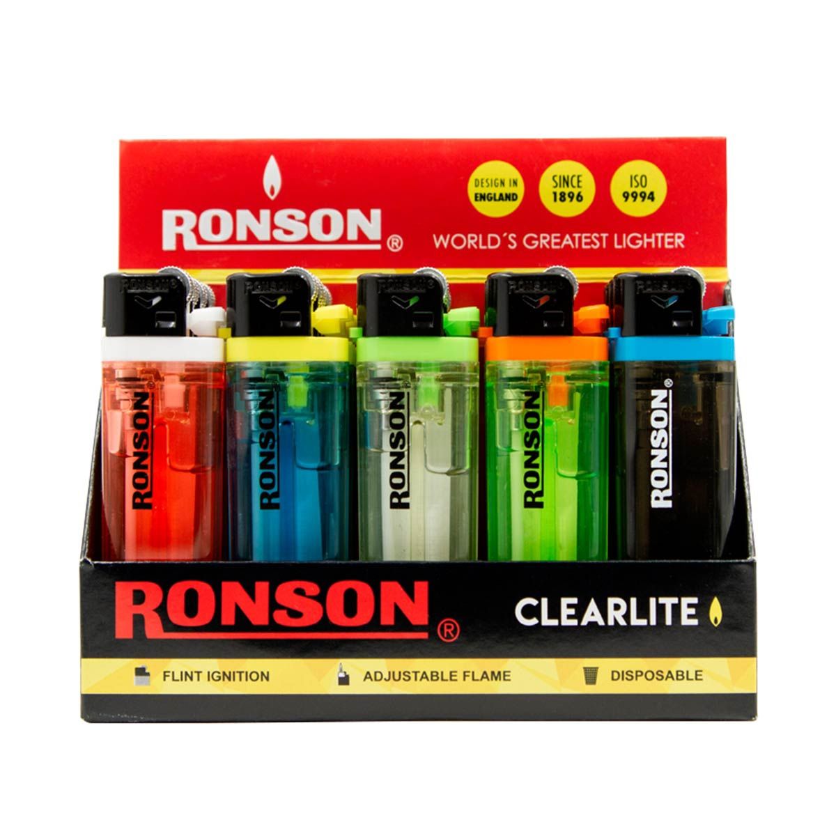 RONSON - Pack Caja Encendedores Ronson Clearlite Piedra x 20 unds