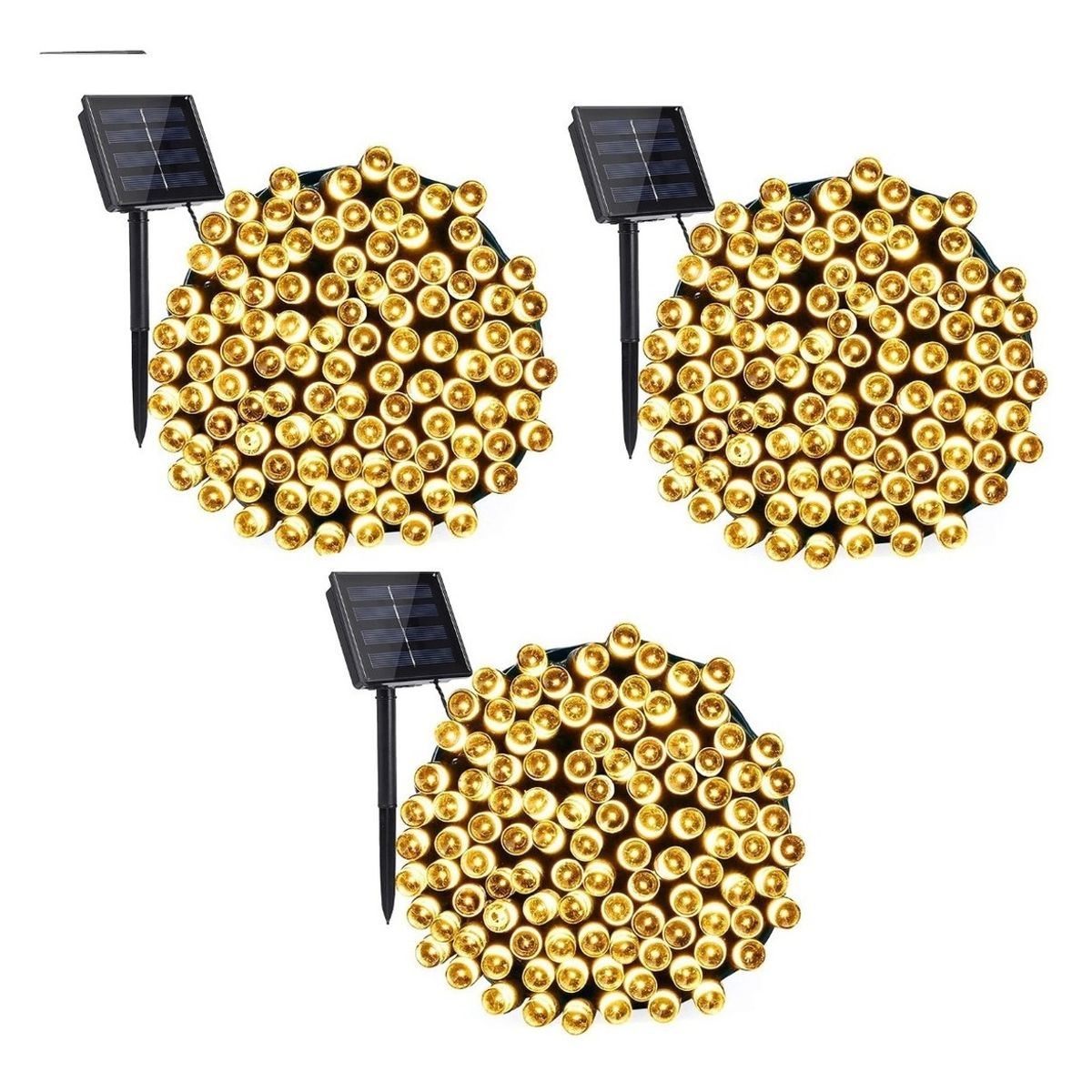 GENERICO - Pack x3 Luces Guirnaldas Solares Cálidas 200 Led 20 Metros