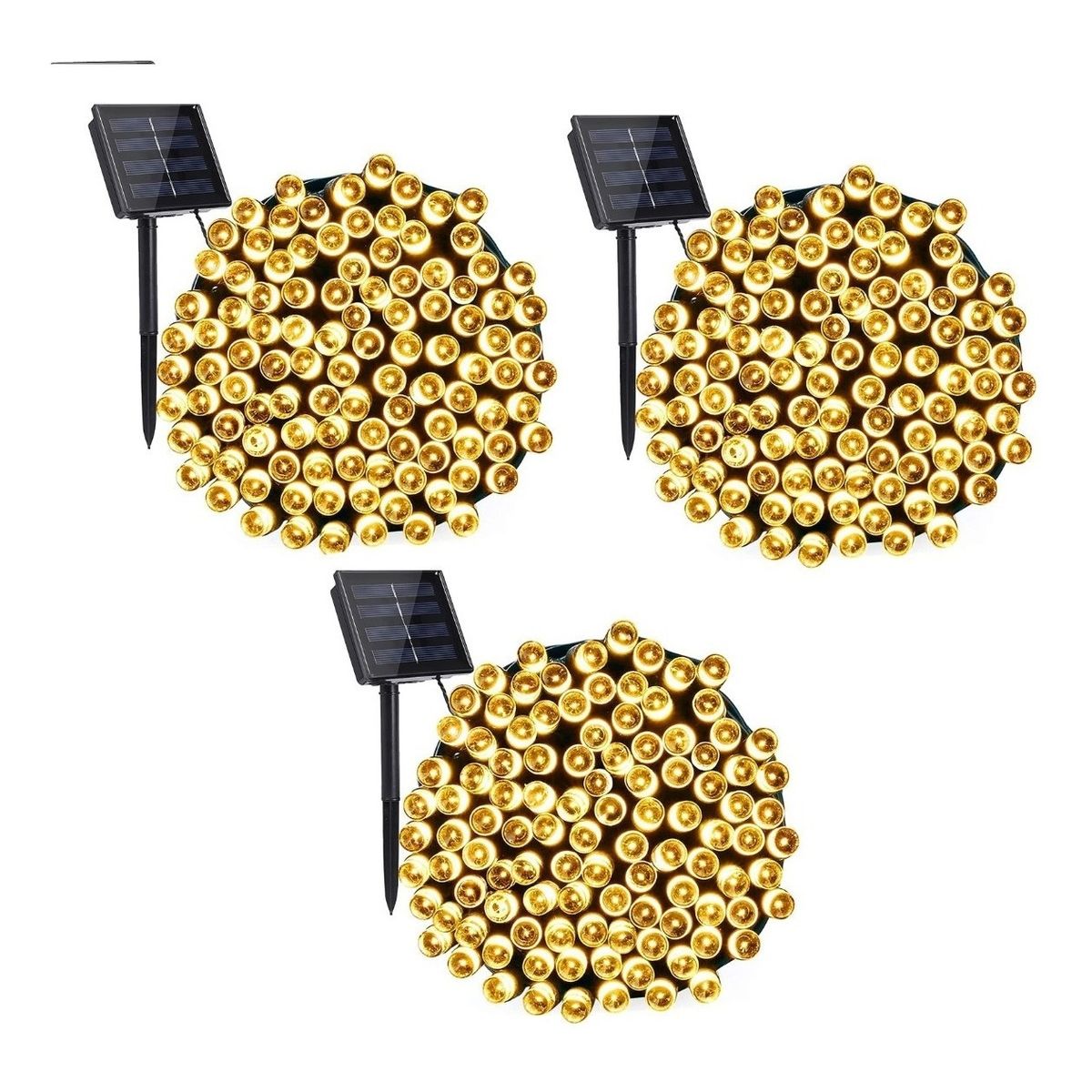 GENERICO - Pack x3 Luces Guirnaldas Solares Cálidas 200 Led 20 Metros