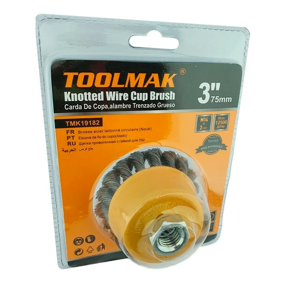 GENERICO - Escobilla De Copa Trenzada Torcida 75mm Esmeril Toolmak