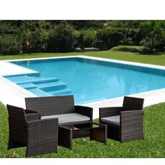 SM - Juego Terraza Honolulu Gris 4 Personas Living Exteriores Símil Ratán