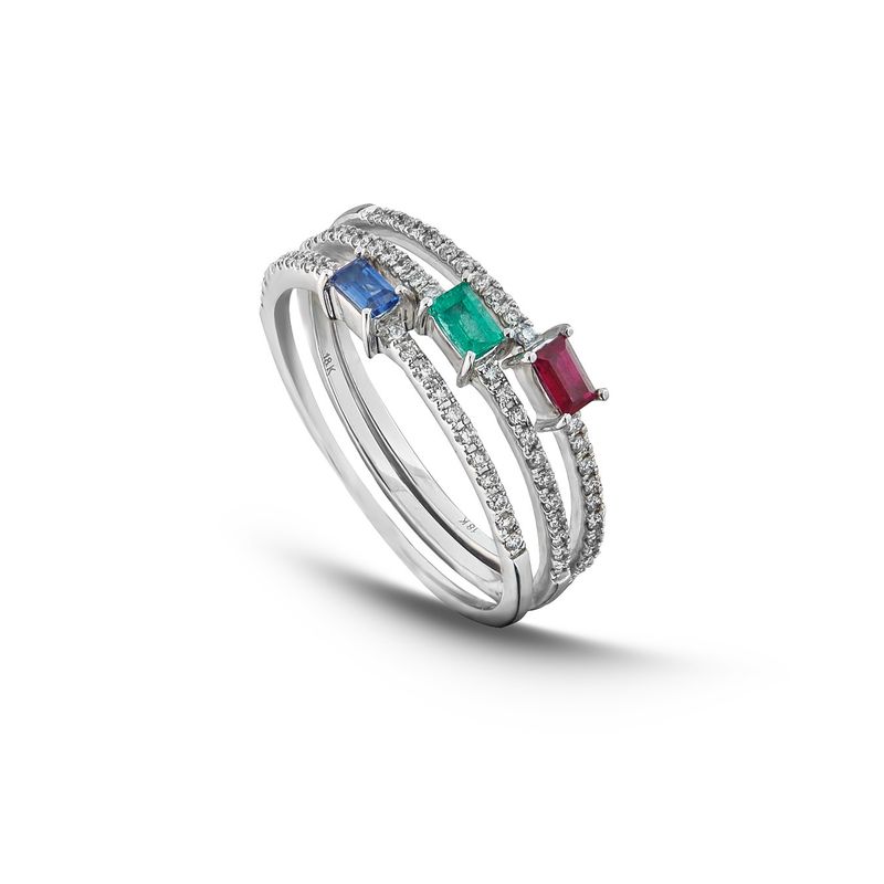 MIA JOYAS - Anillo Compromiso Oro Blanco 18K con Diamantes y Piedras Preciosas