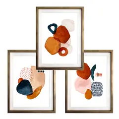 PAPEL ILUSTRADO - Set 3 Terracota 50X70 Marco Dorado