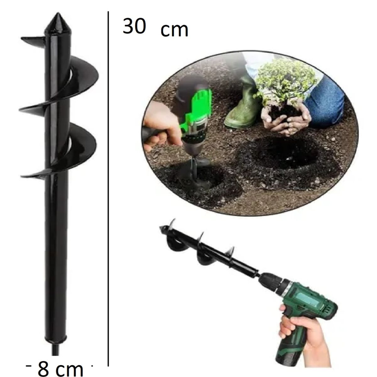 GENERICO - Broca Espiral De Acero/carbono Para Jardinería/maceta 8x30cm