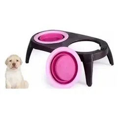 GENERICO - Plato Doble Plegable en altura Bebedero Comedero Para Perro Gato Mascota
