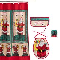 CORTINA Y SET DE BAÑO NAVIDAD 4 PIEZAS ROJO PASCUERO GRANDE