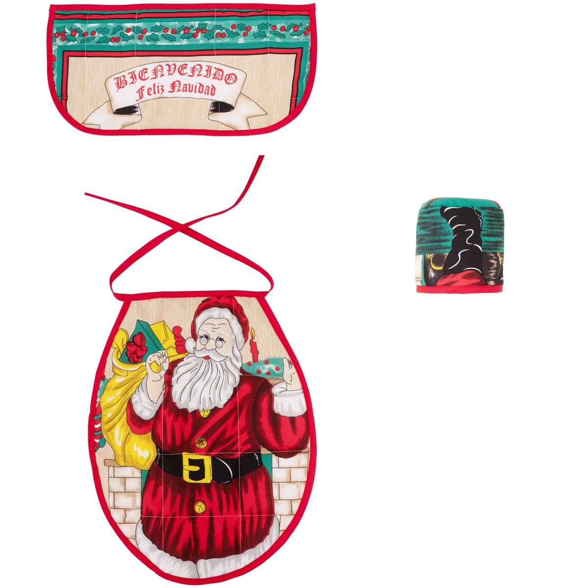 GENTILE - CORTINA Y SET DE BAÑO NAVIDAD 4 PIEZAS ROJO PASCUERO GRANDE