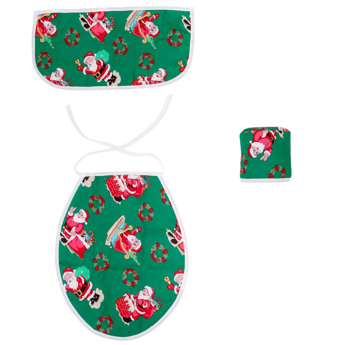 GENTILE - CORTINA Y SET BAÑO NAVIDAD 4 PIEZAS ROJO PASCUERO VERDE.