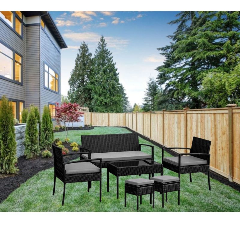 SM - Juego Terraza Hawai Gris 6 Personas Living Exteriores Símil Ratán