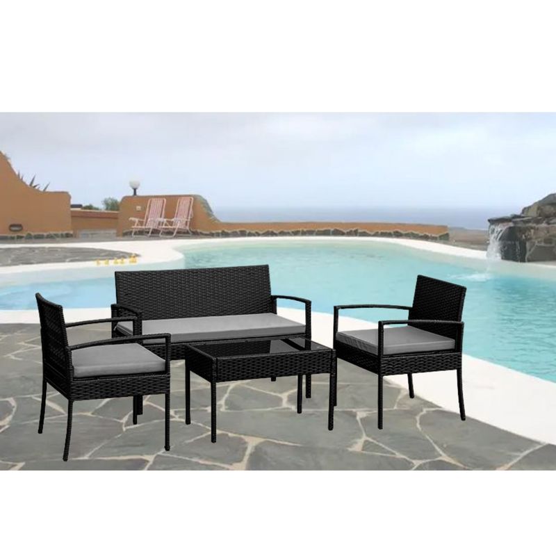 SM - Juego de Living Terraza Patio Ipanema Gris 4 Personas Símil Ratán