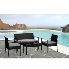SM - Juego de Living Terraza Patio Ipanema Gris 4 Personas Símil Ratán