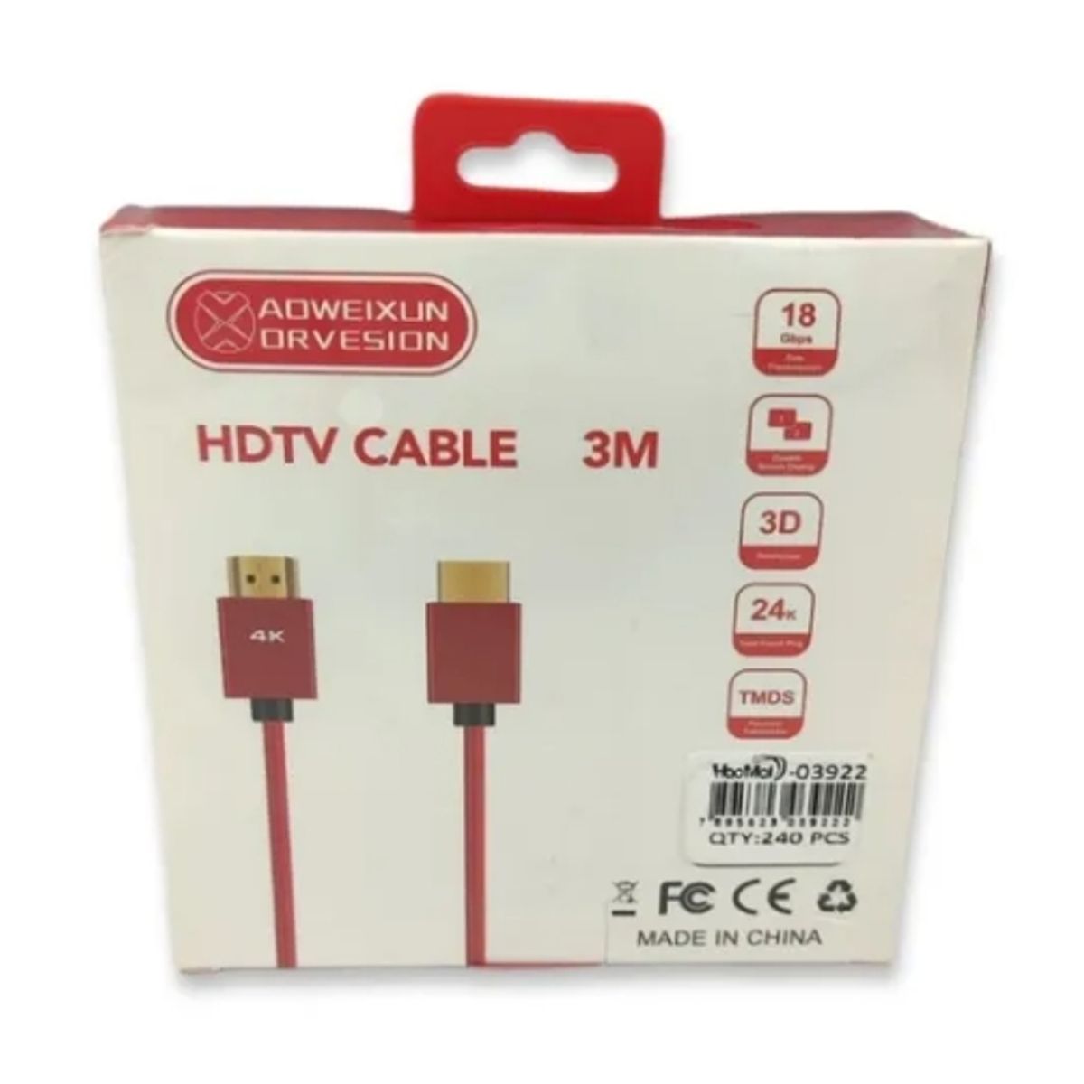 GENERICO - Cable Hdmi De 3 Metros ROJO 4k - Miki Imports