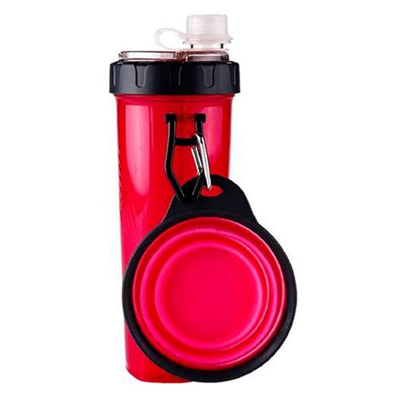GENERICO - Botella portatil agua comida para perro doble 2 en 1 -fucsia