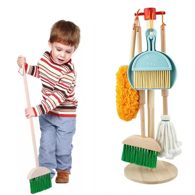 KUANGYE - Set Aseo Didactico Limpieza Madera Juguete Escoba Simulación