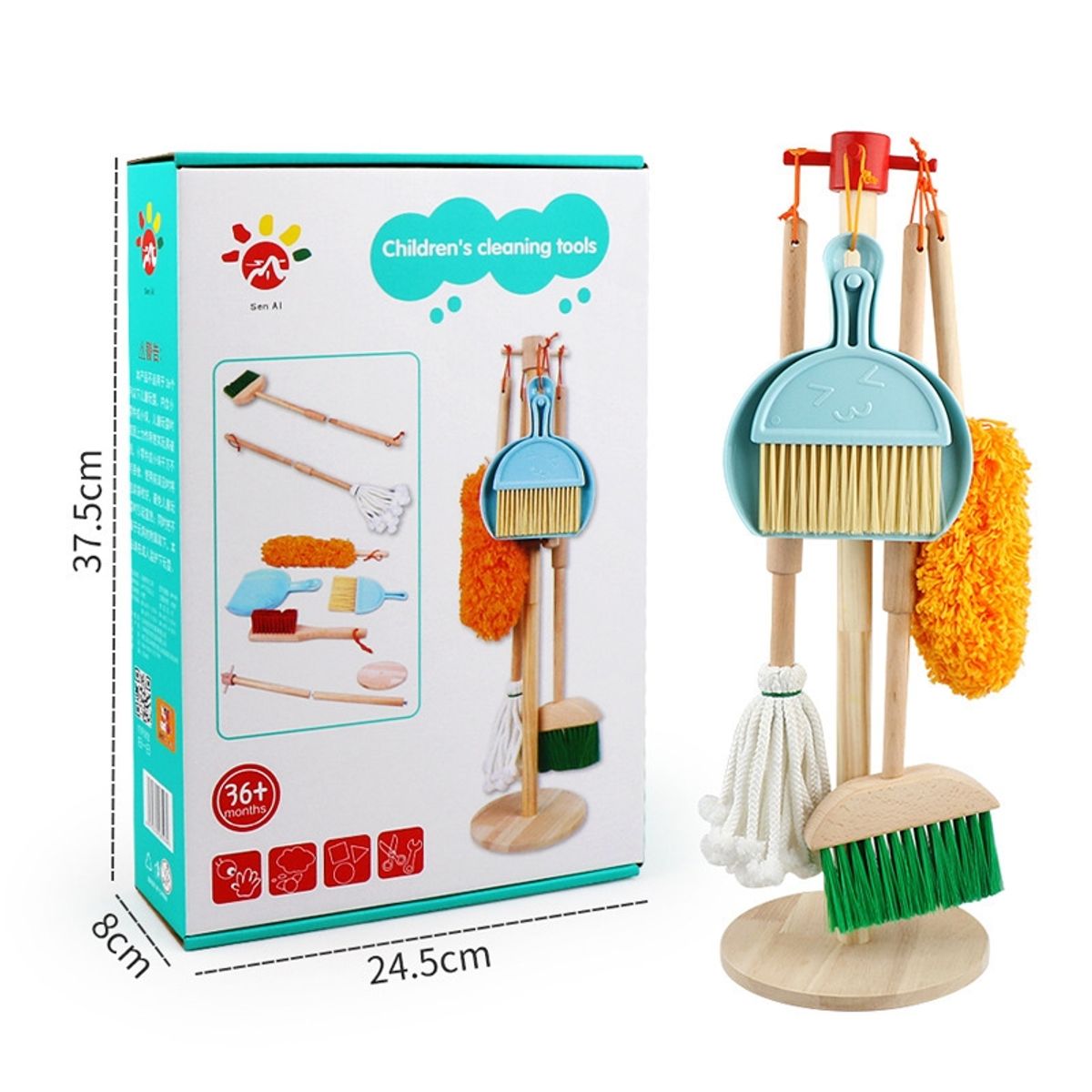 KUANGYE - Set Aseo Didactico Limpieza Madera Juguete Escoba Simulación