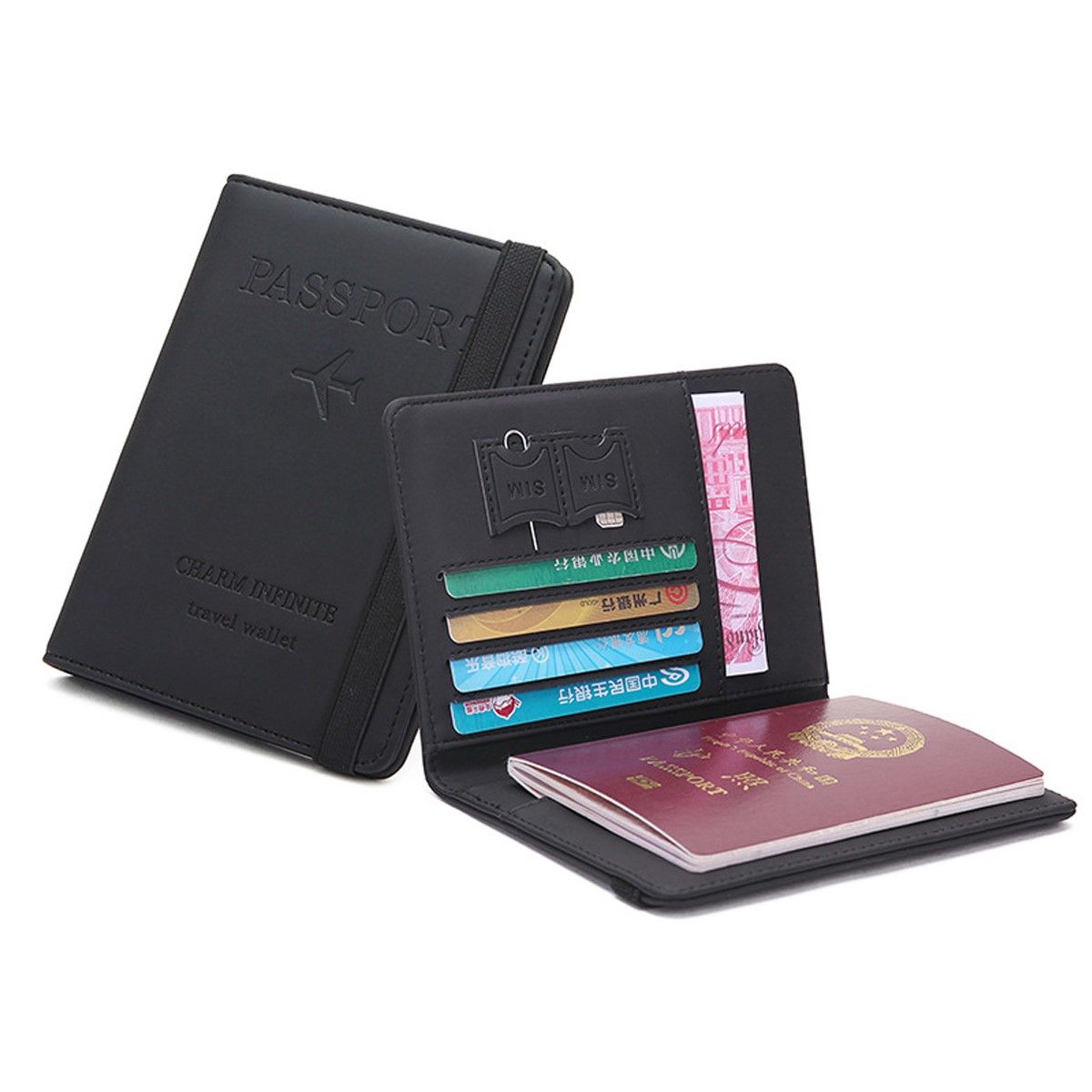 TECNOCENTER - Estuche Porta Pasaporte Funda Protectora Rfid Negro