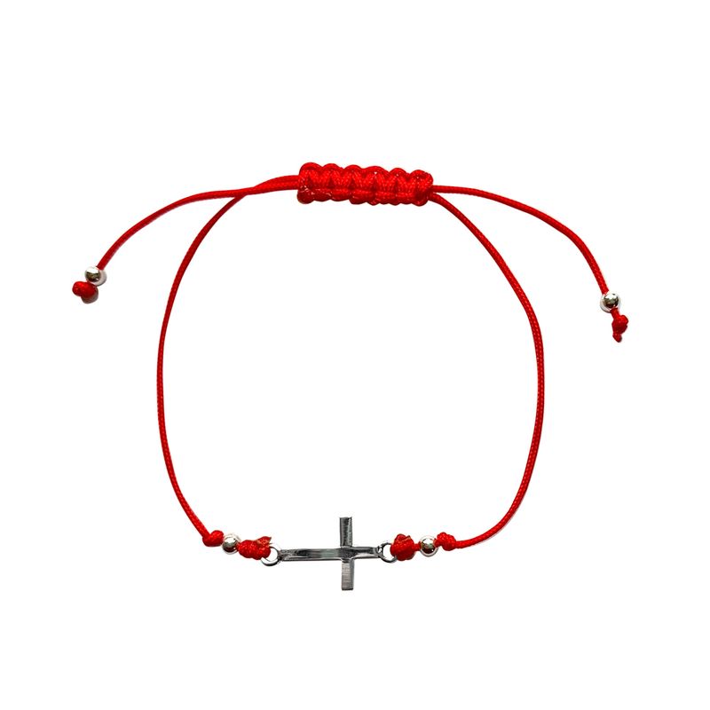 ANDREA COGGIOLA JOYAS - Pulsera Cruz Plata Fina 925 Cordón Rojo