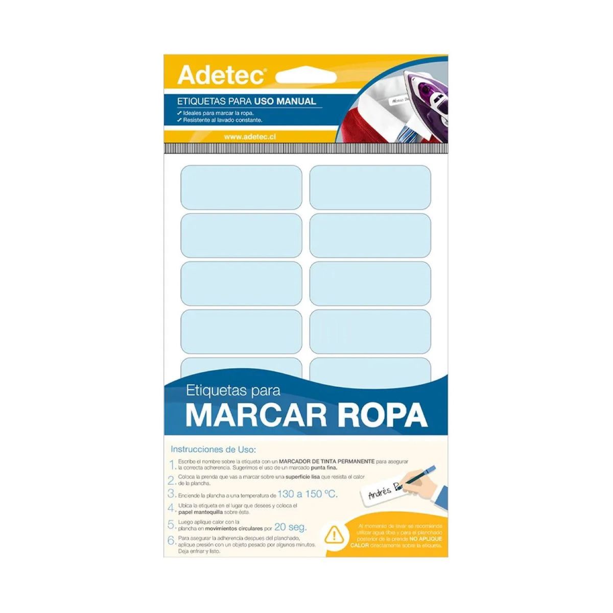 ADETEC - Etiquetas Para Marcar Ropa Y Uniformes Color 63x25 mm