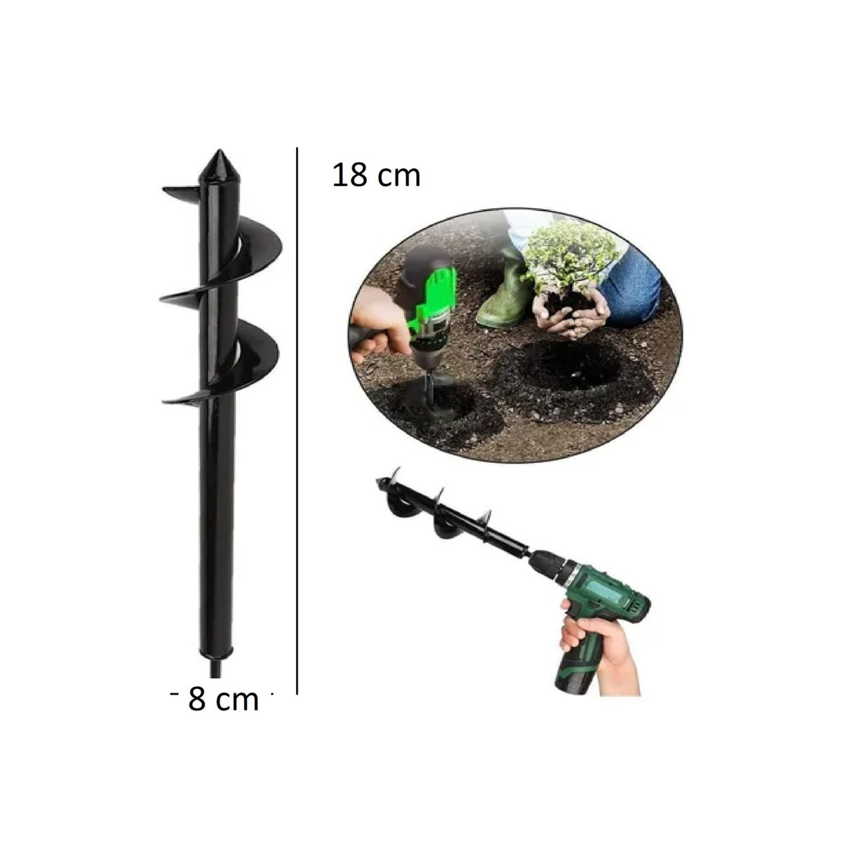 GENERICO - Broca Espiral De Acero/carbono Para Jardinería/maceta 8x18cm