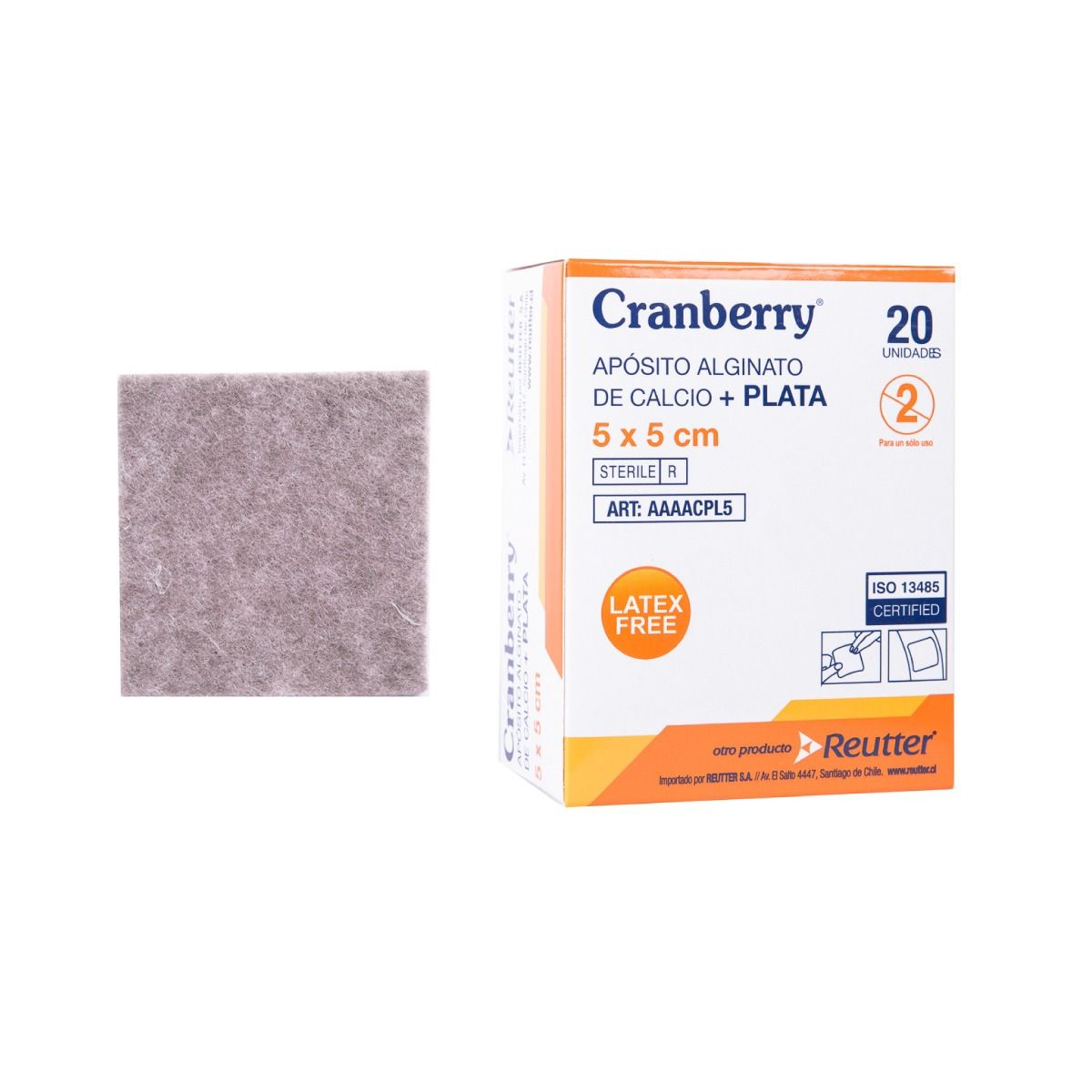 CRANBERRY - APÓSITO ALGINATO DE CALCIO + PLATA 10x10cm CAJA 10 UNIDADES