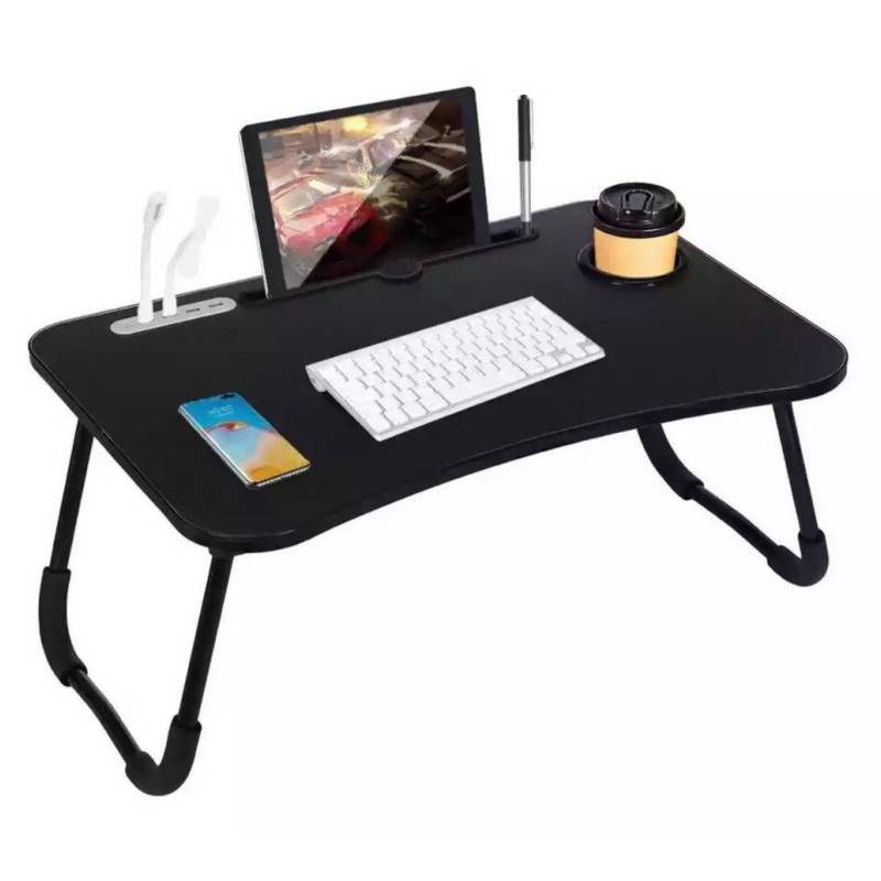 GENERICO - Mesa Plegable De Madera Negra Porta Vaso Luz