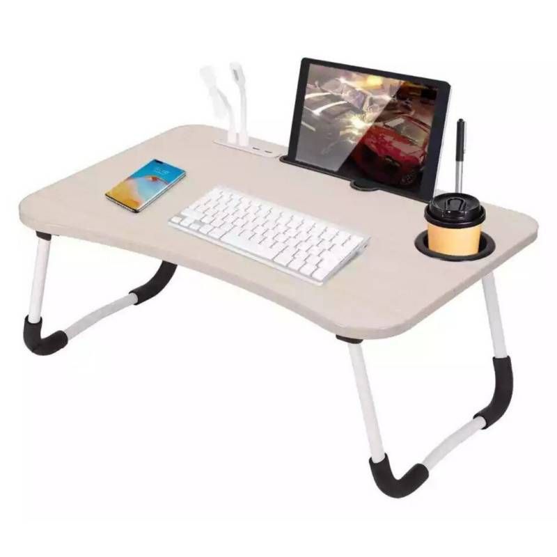 GENERICO - Mesa Plegable Piel Porta Vaso Luz 4Usb