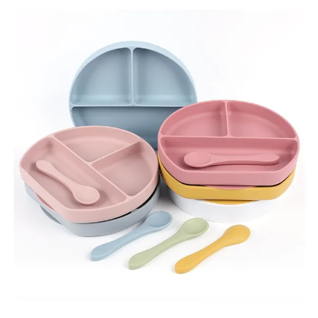 GENERICO - Plato De Silicona para niños con Cuchara Y Tenedor Rosa