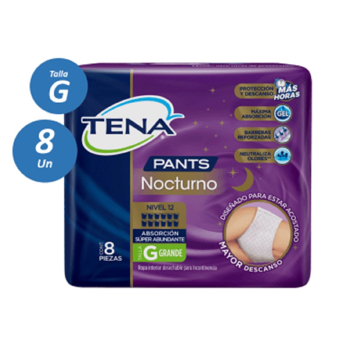 TENA - PANTS TENA NOCTURNO TALLA G 8 UNIDADES