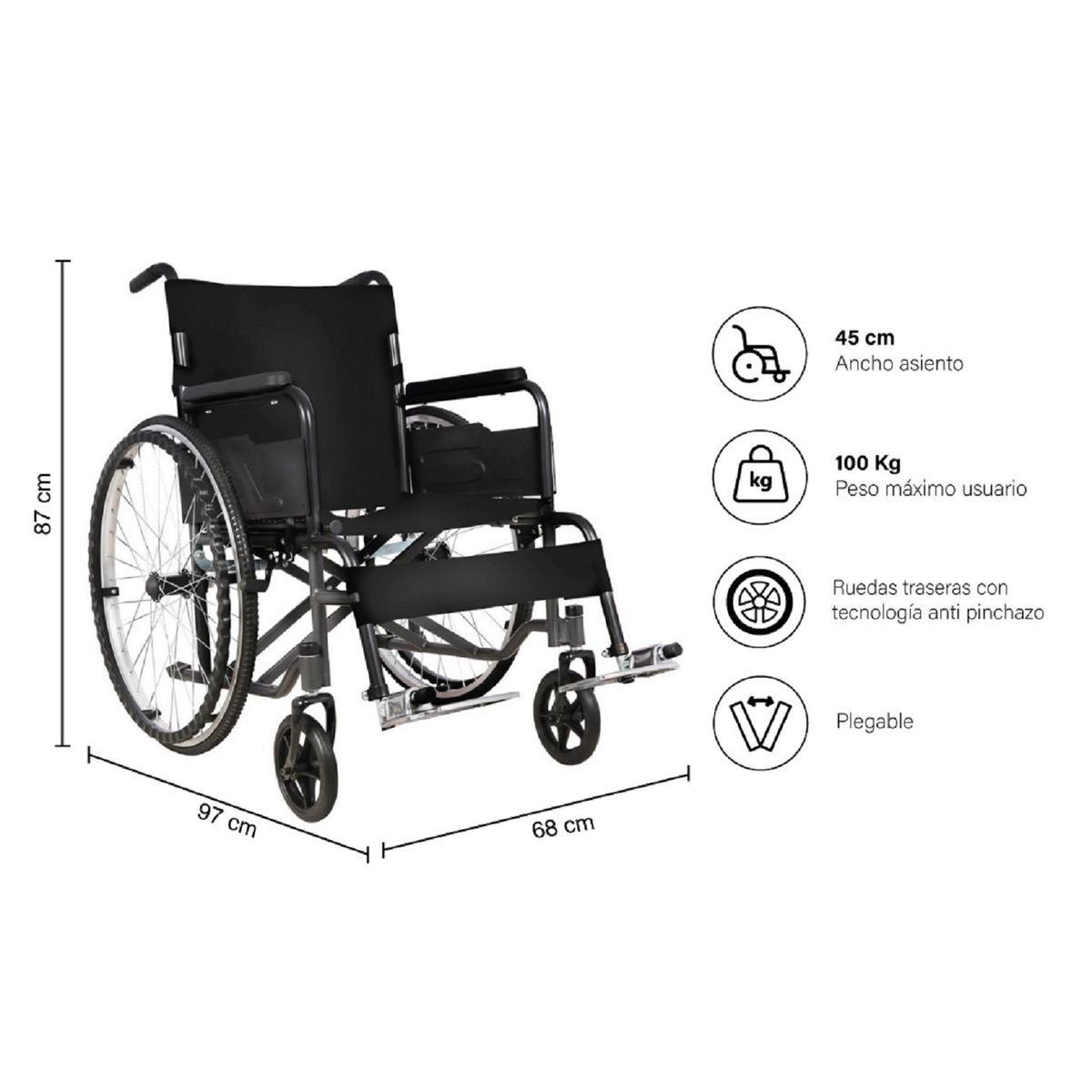 FIRST CARE - SILLA DE RUEDAS STANDARD PLEGABLE NEGRO