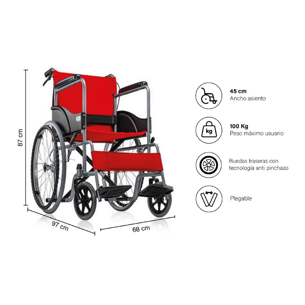 FIRST CARE - SILLA DE RUEDAS STANDARD PLEGABLE ROJO