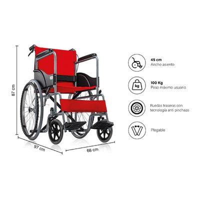 Imagen 2 del producto SILLA DE RUEDAS STANDARD PLEGABLE ROJO