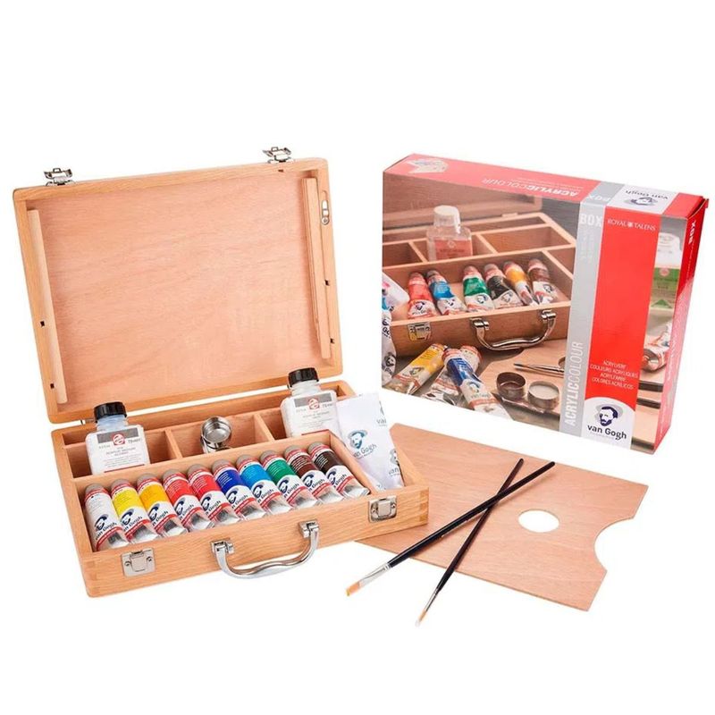 VAN GOGH - Pack de Acrílico Van Gogh Caja Madera 10 Colores + Accesorios