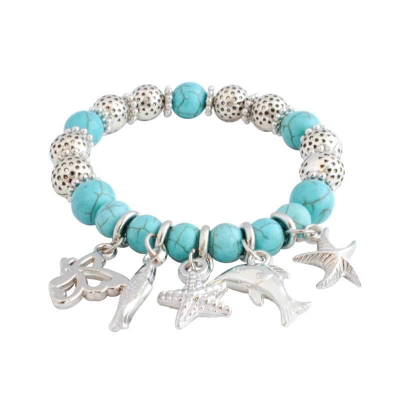 DDETALLES - Pulseras Mujer Piedra Howlita Turquesa con Dijes Animales