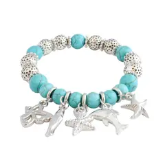 DDETALLES - Pulseras Mujer Piedra Howlita Turquesa con Dijes Animales