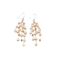 Aros Racimo Perlas de Río Damasco Gancho Plata Fina 925