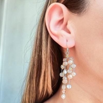 Imagen 2 del producto Aros Racimo Perlas de Río Damasco Gancho Plata Fina 925