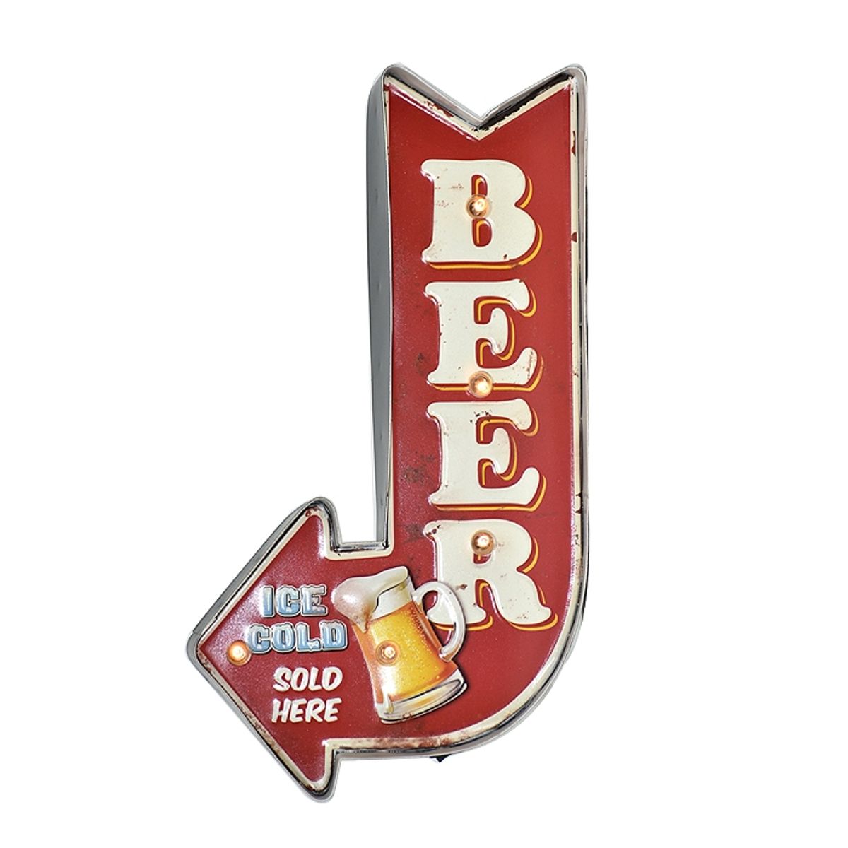 MSA MUEBLES SANTA ANA - LETRERO VINTAGE LED BEER ICE COLD (22 x 5 x 42 cms.)