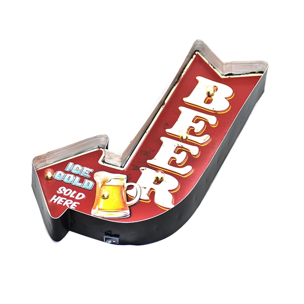MSA MUEBLES SANTA ANA - LETRERO VINTAGE LED BEER ICE COLD (22 x 5 x 42 cms.)