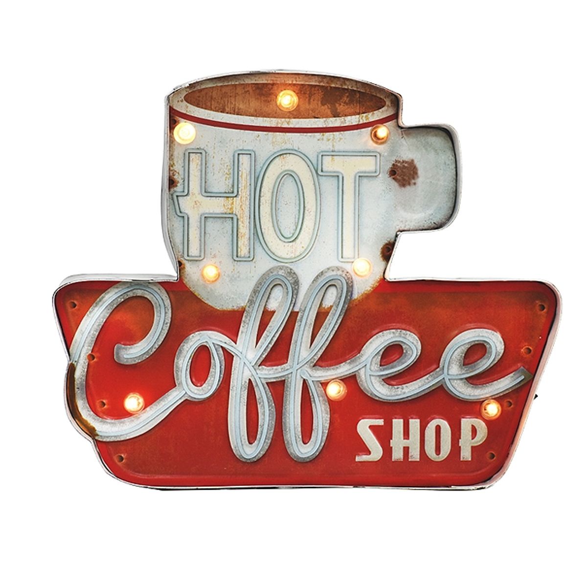 MSA MUEBLES SANTA ANA - LETRERO VINTAGE LED HOT COFFE (63 x 5 x 29 cms.)