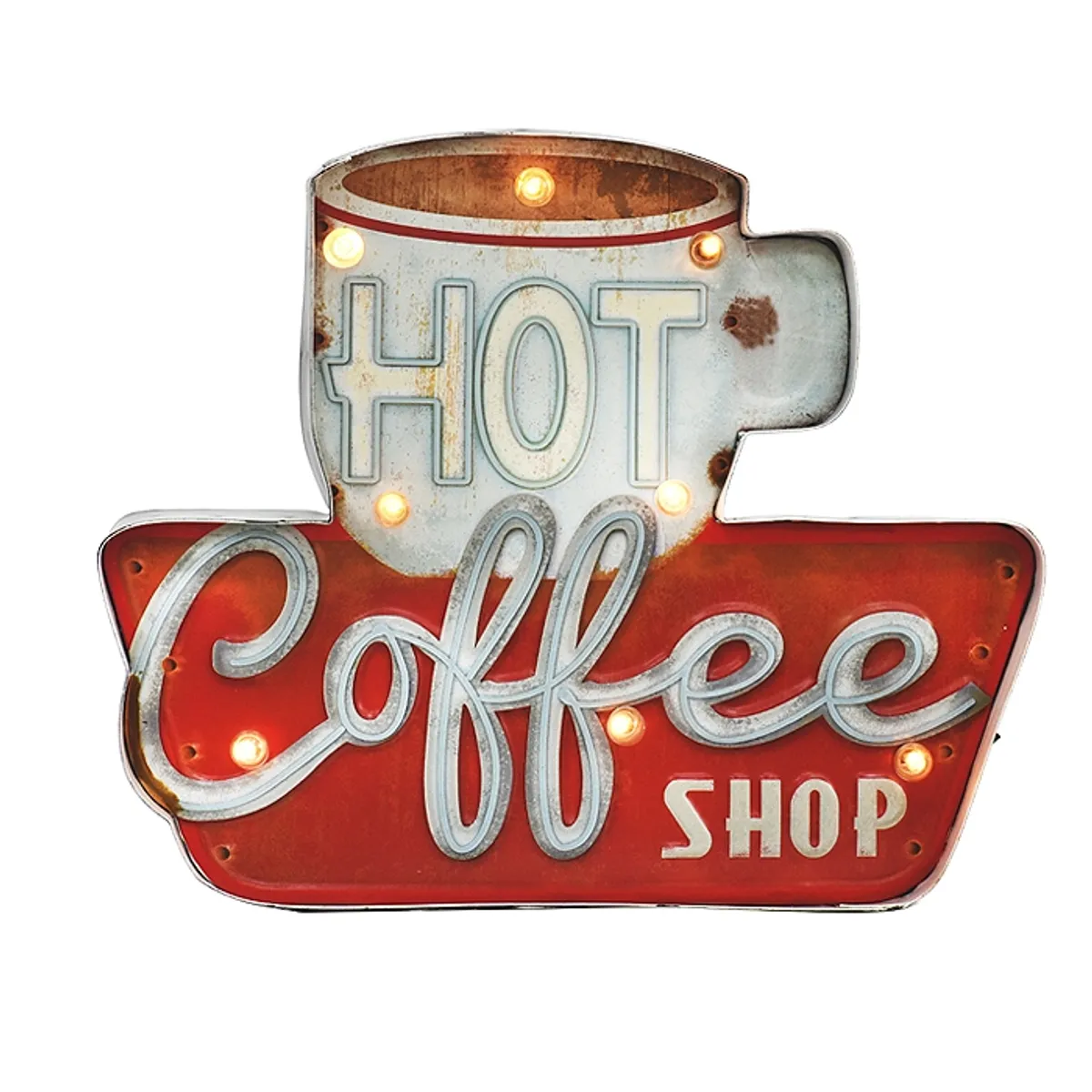 MSA MUEBLES SANTA ANA - LETRERO VINTAGE LED HOT COFFE (63 x 5 x 29 cms.)