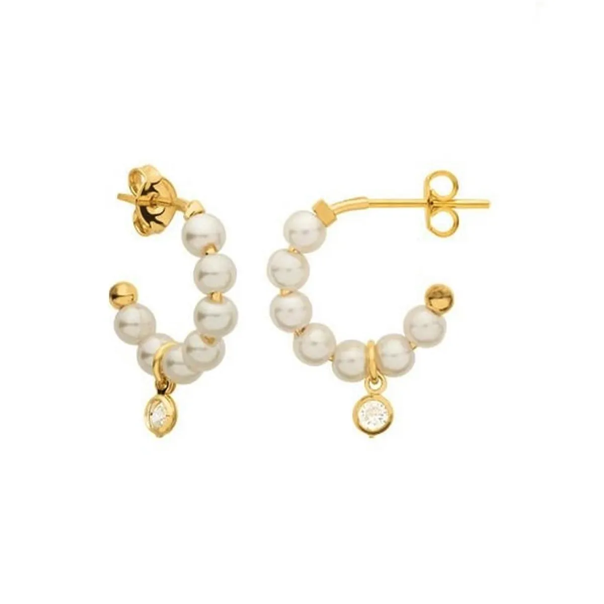COGGIOLA - Aros Argollas Perla Sintética Circón Enchapado Oro 18K