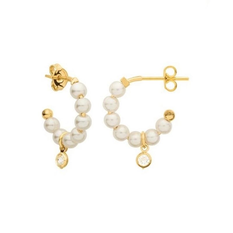 ANDREA COGGIOLA JOYAS - Aros Argollas Perla Sintética Circón Enchapado Oro 18K
