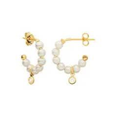 ANDREA COGGIOLA JOYAS - Aros Argollas Perla Sintética Circón Enchapado Oro 18K