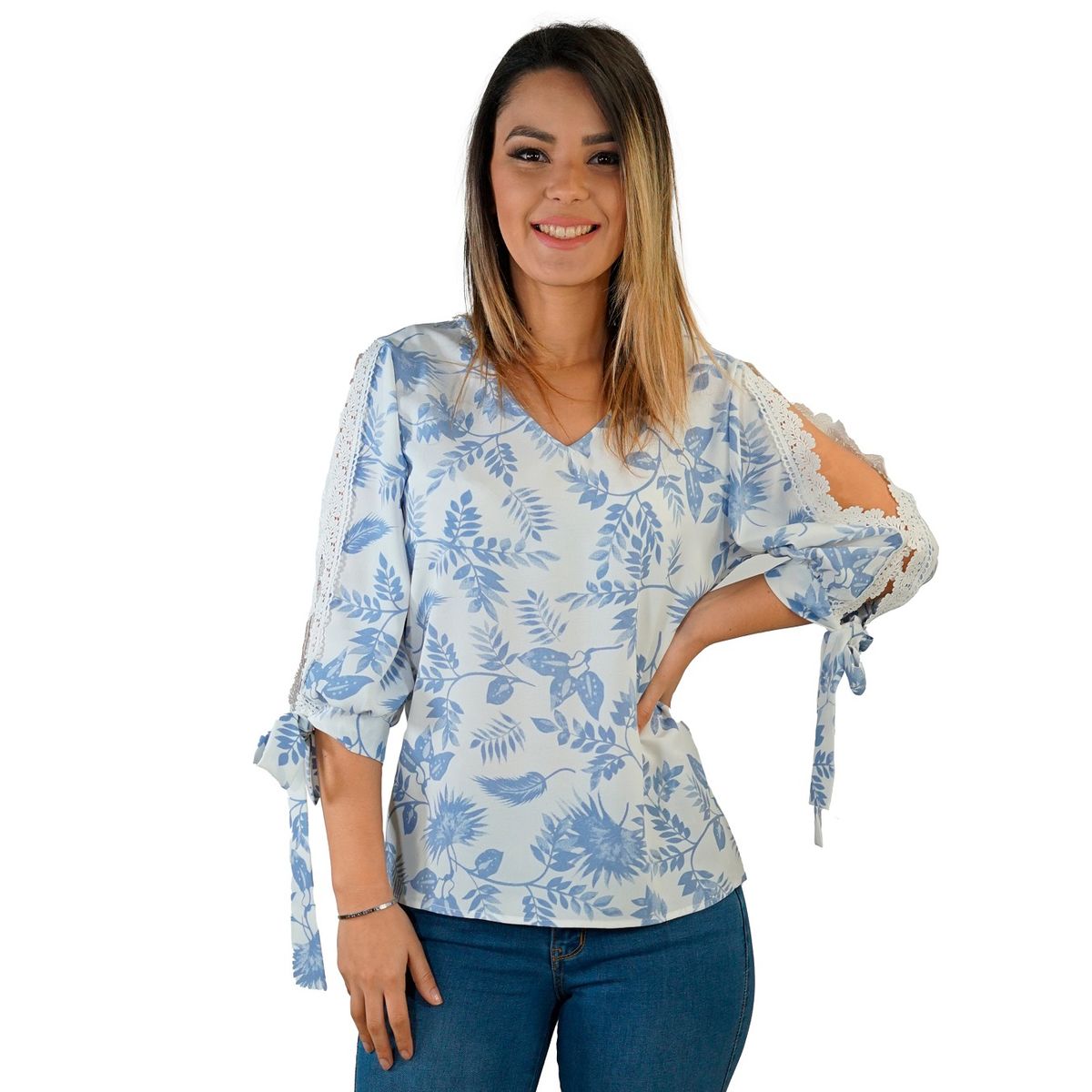 TENTATION - Bluson Aplicación Manga Celeste