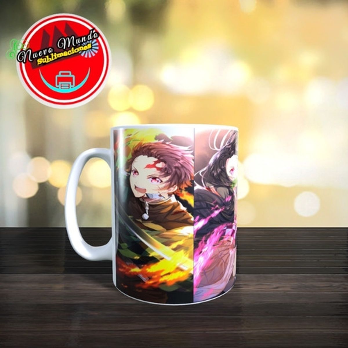 GENERICO - Taza Blanca De Demon Slayer - Personajes Luchando