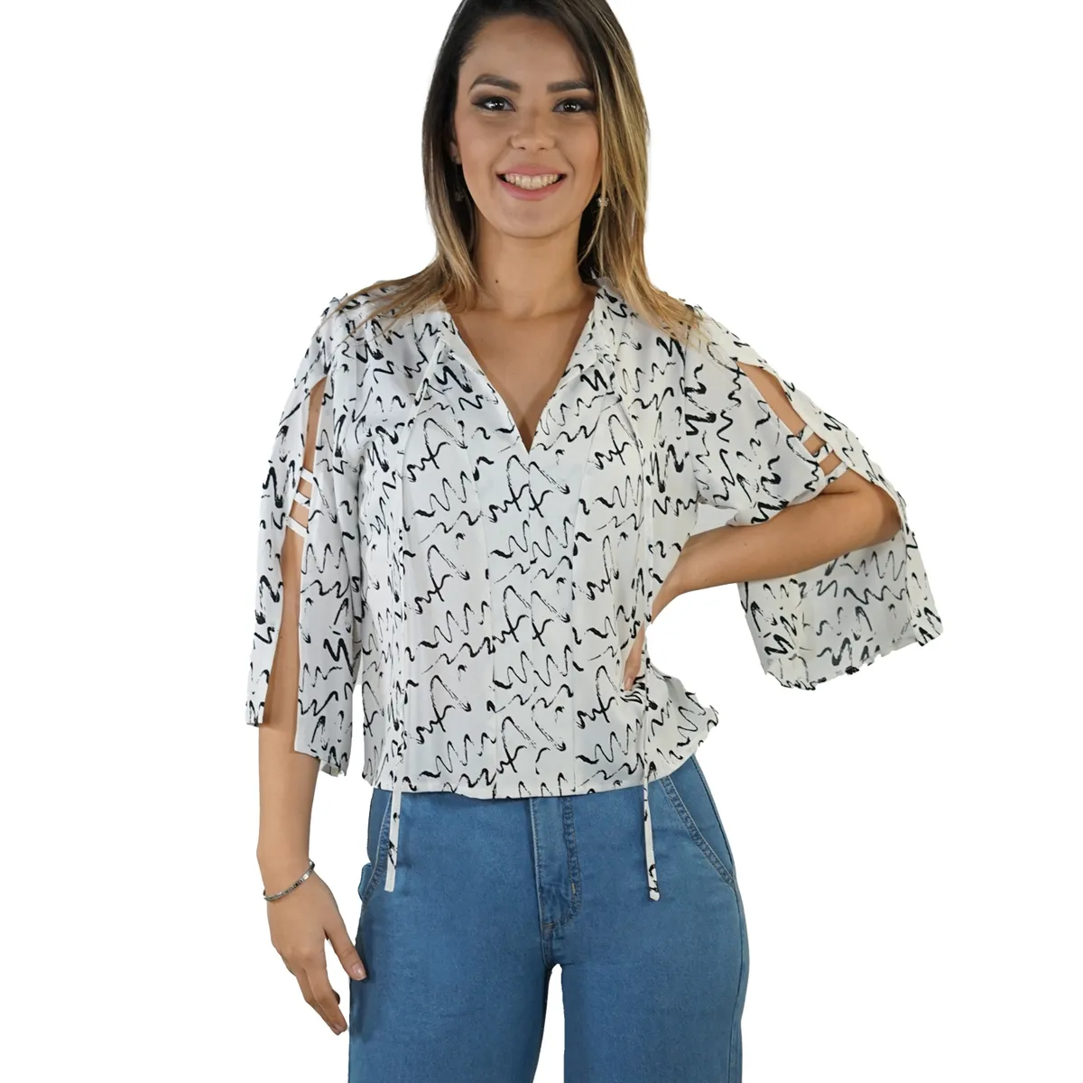 TENTATION - Bluson Apertura Manga blanco